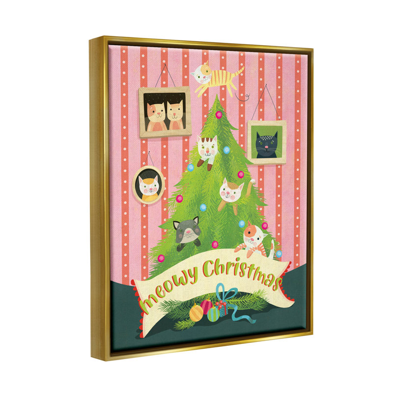 «Meowy Christmas Cat Tree - Floater Frame», impression sur toile, H 31 po x l 25 po x P 1,7 po