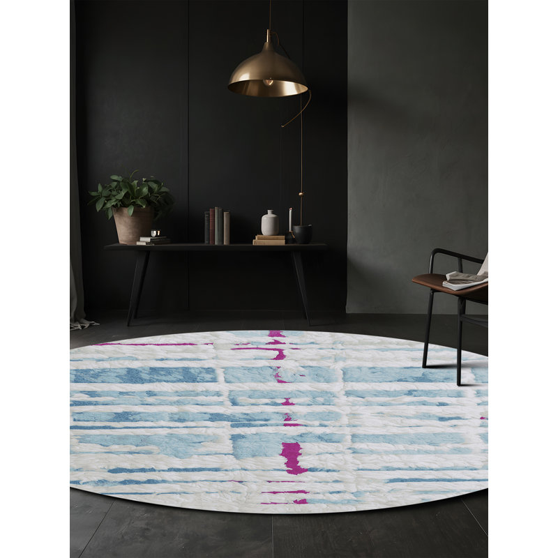 Tapis bleu lavable à la machine, Rond 8 pi