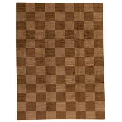 Tapis brun / beige de haute qualité noué à la main