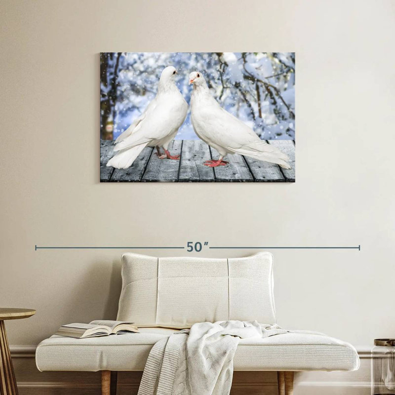 Brampt White Winter Doves, 24" H x 36" W