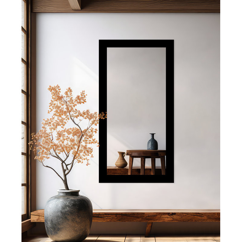 Maci Eileen Engineered Wood Flat Wall Mirror, Gloss Black, 33" x 72"