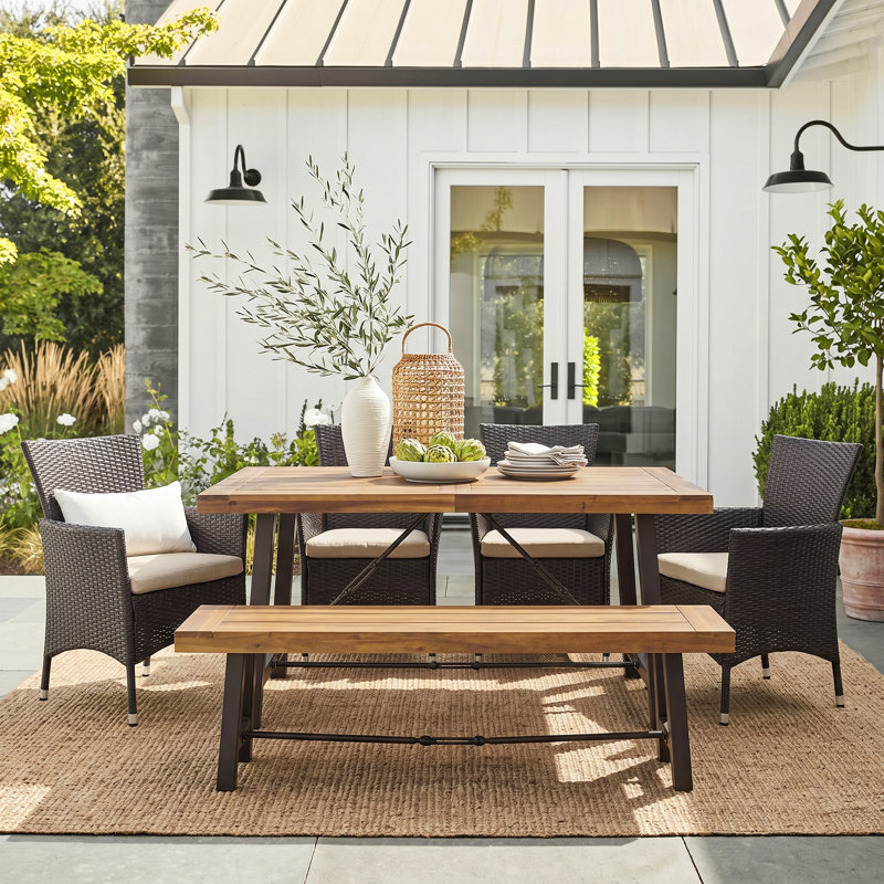 Mccourt 6 - Person Acacia Wicker Patio Dining Set with Rectangular Table