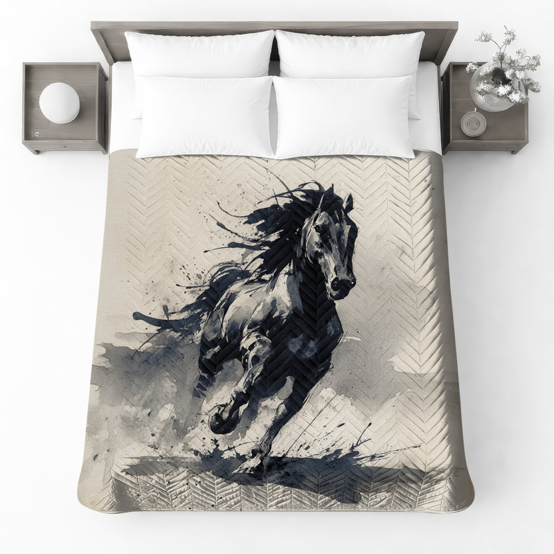Watercolor Running Horse Bedding Horse Bedspread Animal, Full / Double