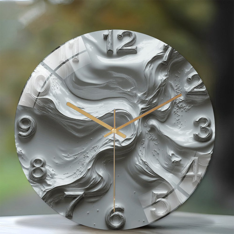 Elegant Modern Design Wall Clock with Unique Swirl Pattern Art - 12'' Modern Glass Wall Clock