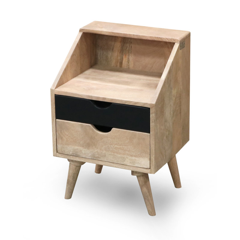 Rousseau 40cm W Solid Wood Bedside Table, Black