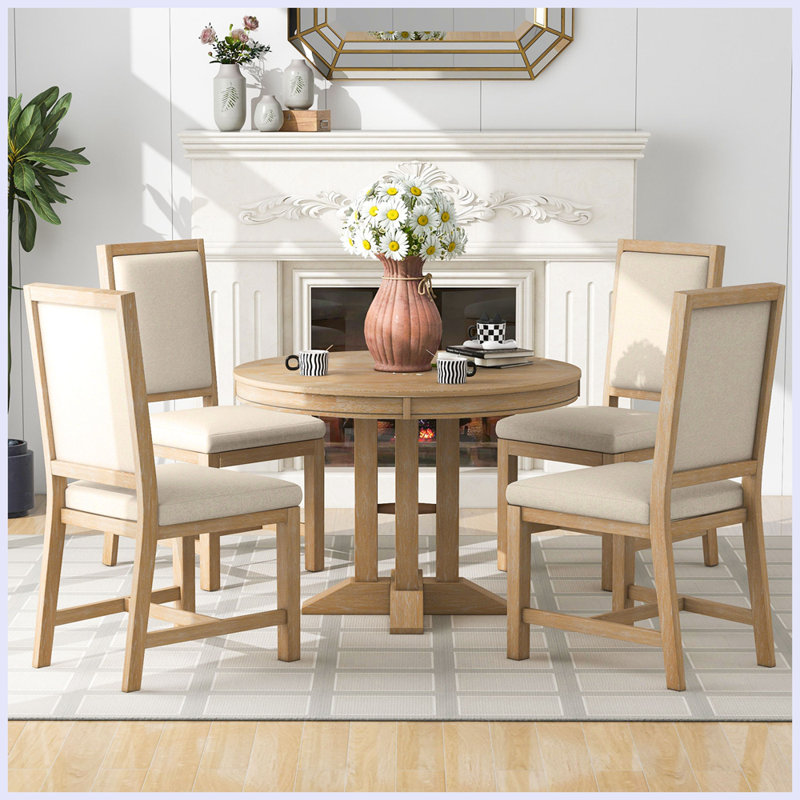 5-Piece Dining Set, Natural Wood Wash, Natural Wood Wash