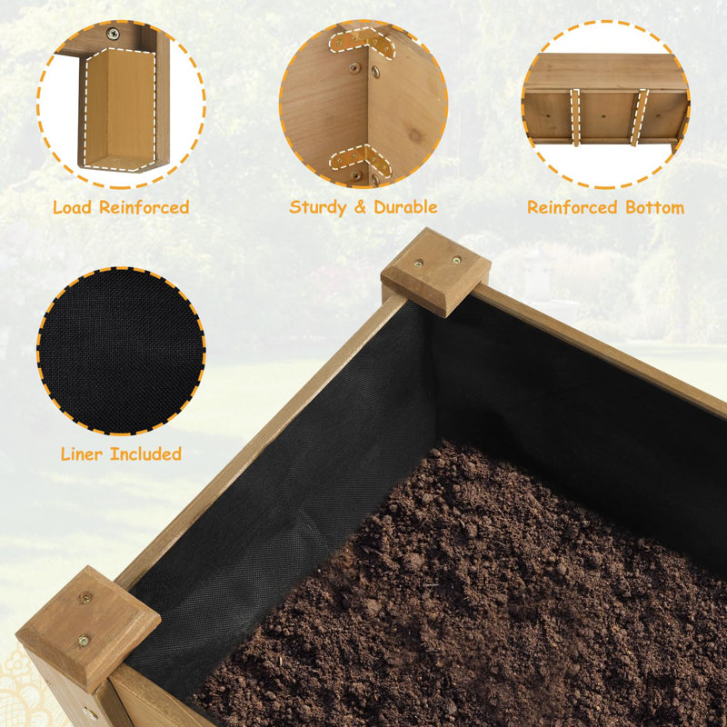 Elevated Wooden Raised Garden Bed with Acrylic Root View Window, 24" Tall Outdoor Planter Box with Drainage Holes for Vegetables & Herbs