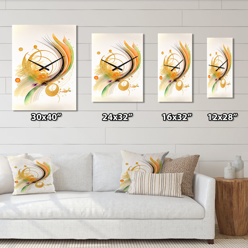 Mouvement en spirale dorée II - horloge murale moderne, H 32 po x l 16 po x P 1 po