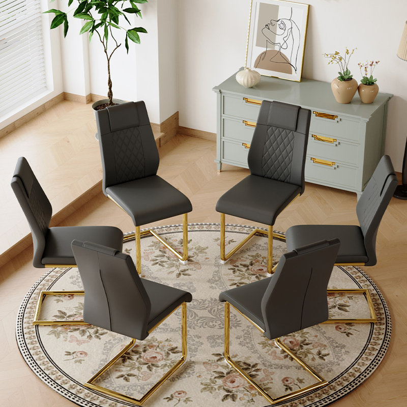 Chaises de salle à manger modernes, 6, Gris foncé, Doré