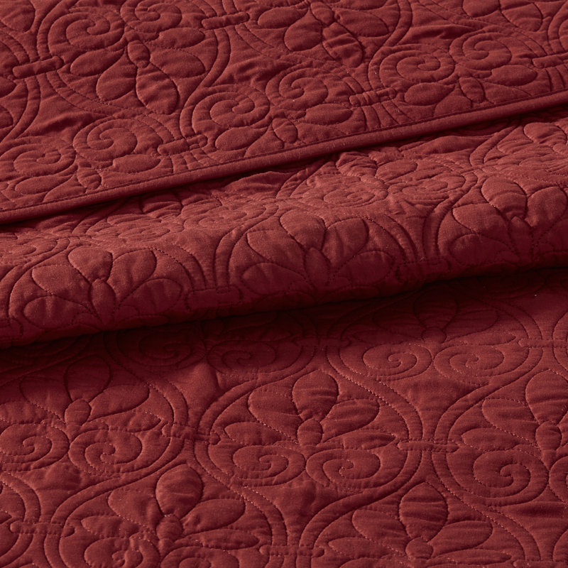 Couvre-lit réversible grand rouge - rembourrage en coton prélavé Elegance Tranquility surdimensionné pour un bon ajustement 2 taies décoratives incluses Facile à laver