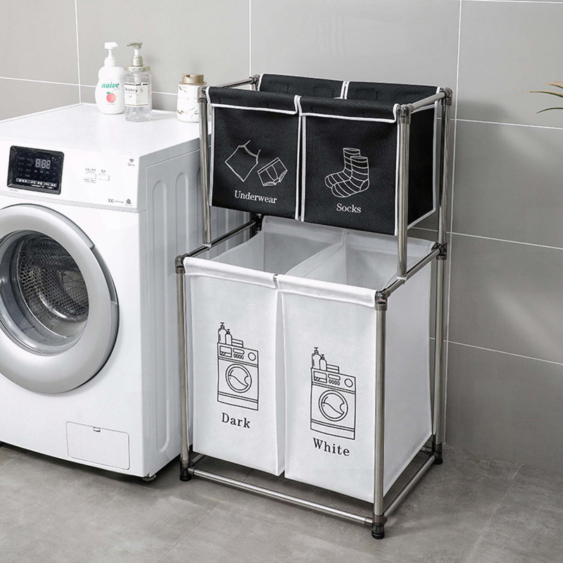 2-Tier Laundry Basket with 4 Removable Bags and Wheels