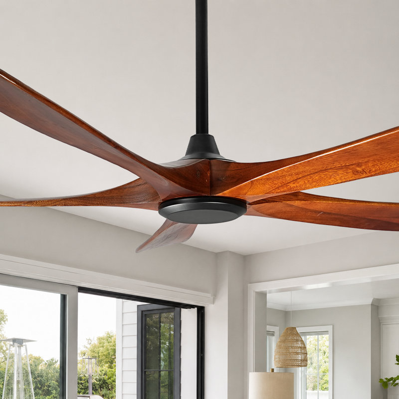 62" Large Solid Wood Ceiling Fan Without Light with Remote, Quiet Reversible DC Motor
