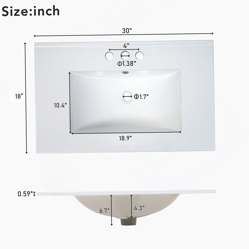 Meuble-lavabo fonctionnel avec lavabo en céramique, porte à fermeture en douceur, tiroirs multiples, rangement spacieux et design moderne pour une mise à niveau pratique de la salle de bain