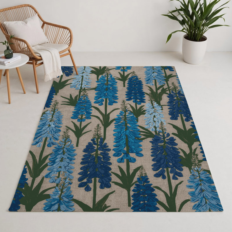 Tapis bleu intérieur et extérieur Botanical, Rectangle 5 pi x 7 pi
