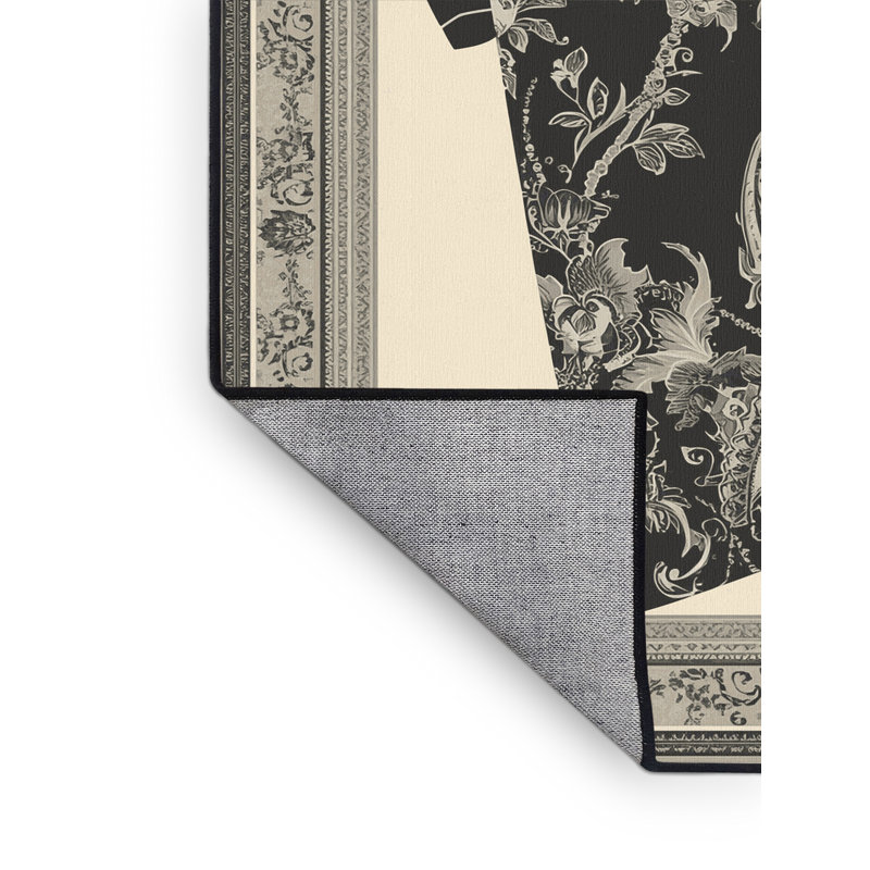 Tapis oriental gris et noir lavable à la machine Buckland, 5 x 7