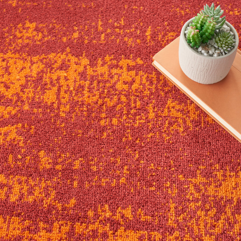 Tapis intérieur / extérieur en chenille tissé à la machine Pentworth - rouge, Carré 5 pi