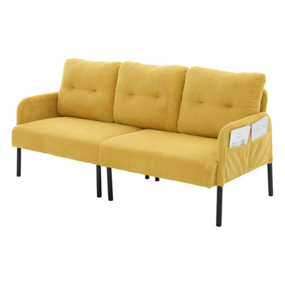 Causeuse surdimensionnée, canapé à deux places moderne et moelleux, canapé rembourré en velours côtelé, canapé de chambre confortable avec pieds en métal et poches latérales, idéal pour le salon, la chambre à coucher, un dortoir, un appartement