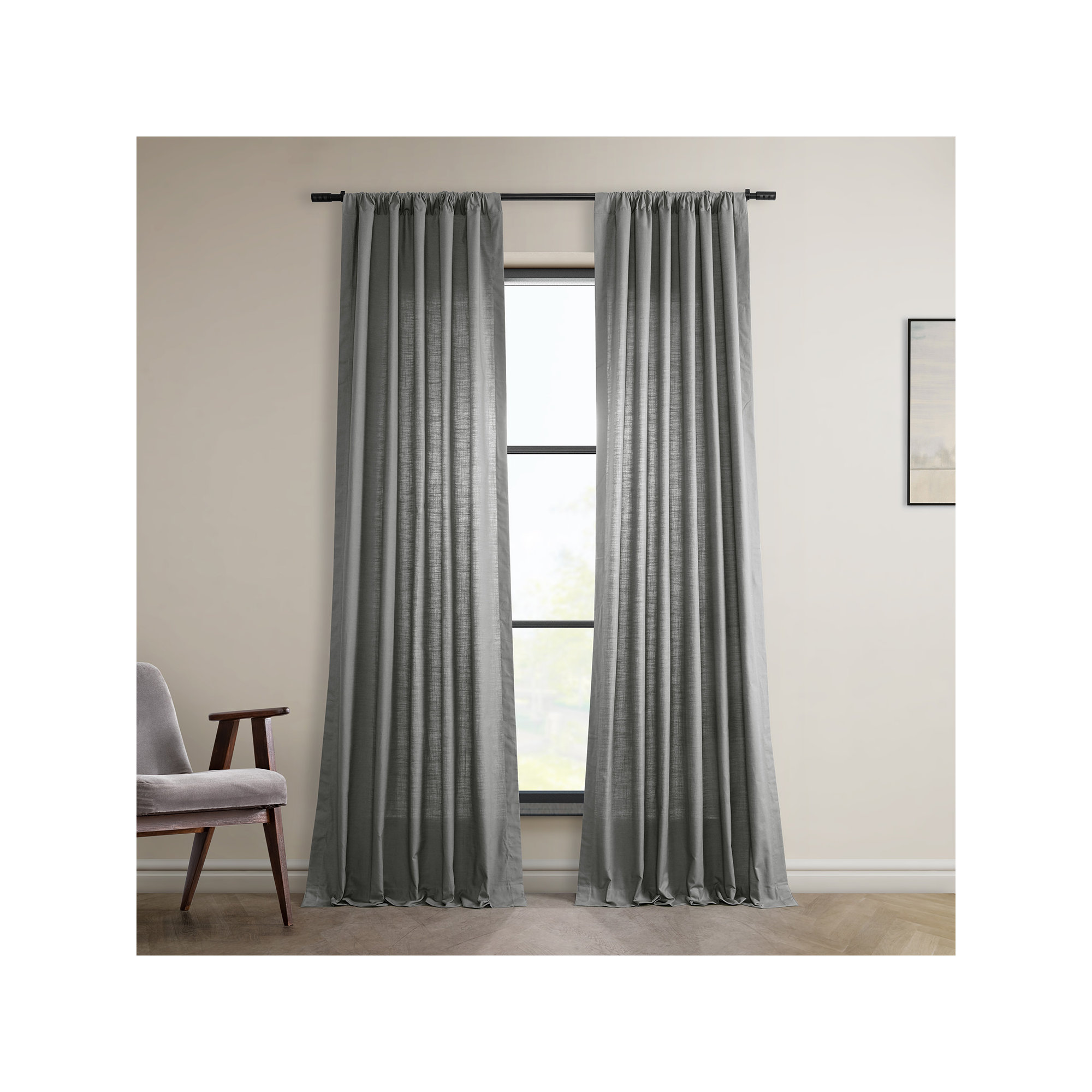 Richardson Semi Sheer 100% Cotton Curtain, Dark Gray, 50" W x 96" L