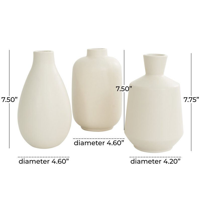 Mable 3 Piece Ceramic Table Vase Set, Cream
