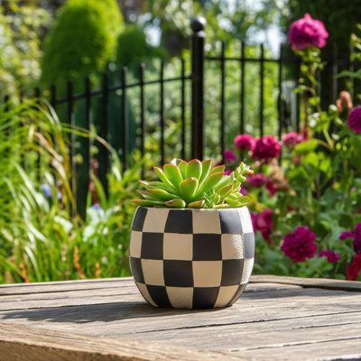 Decorative Chessboard Planter for Outdoor & Indoor Styling - Modern Flower Pot Accent for Home Decor in Living Room or Patio Display
