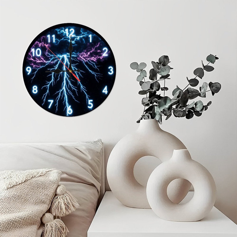 Clock Face With Lightning Storm