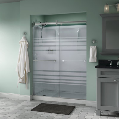 Trinsic 60" x 71" Semi-Frameless Contemporary Sliding Door with Transition Glass
