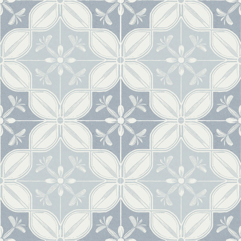 Flora Moda | 6"x6" Senda Porcelain Encaustic Look Floor & Wall Tile, Senda Denim
