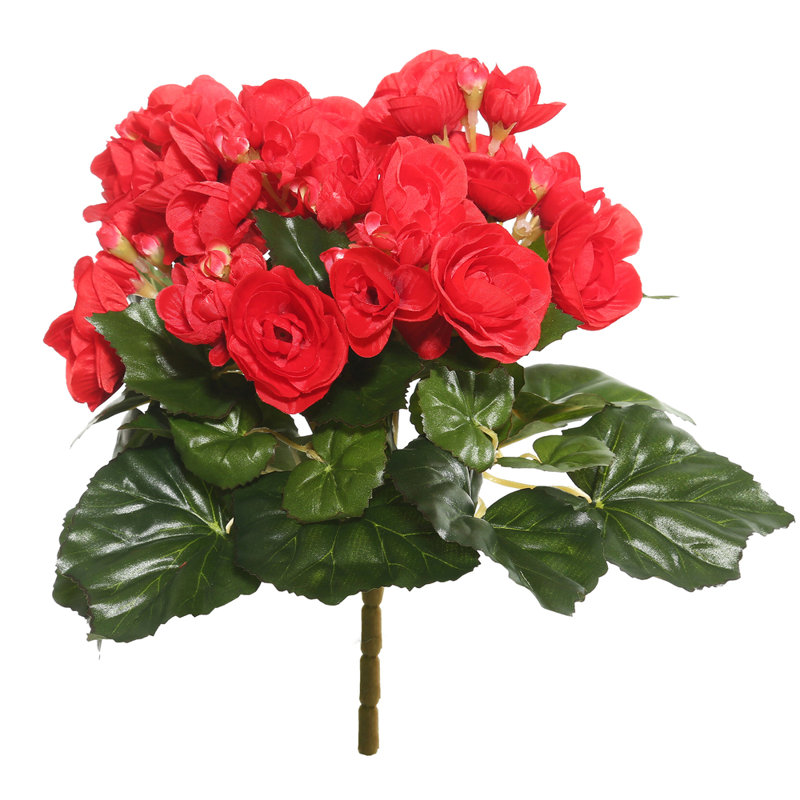 Bégonia artificiel en polyester, Rouge, H 9,5 po x l 8 po x P 8 po