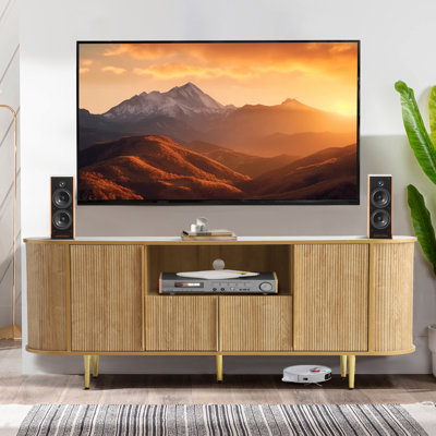 63" Tv Stands Console, Fluted Modern Mid Century Entertainment Center Console For 55/60/65/70/75 Inches Tvs, Curved Tv Stand With Open Storage & Adjus by Mercer41