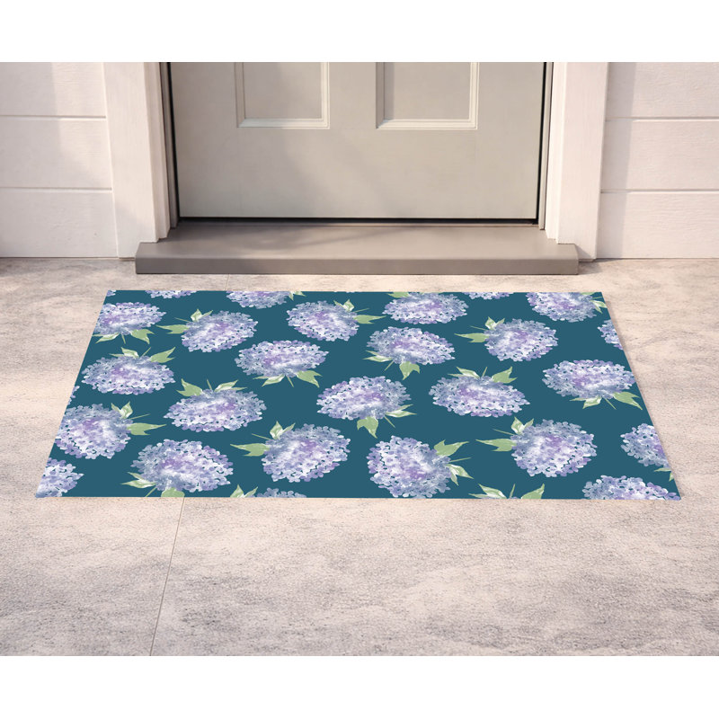 Paillasson Hydrangea Love, Teal, 17" W x 24" L