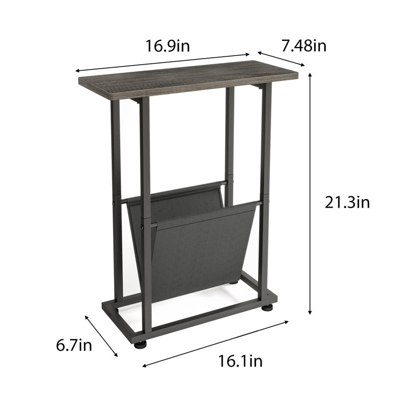 Bedside Table With Storage Shelf, Narrow Side Table, Slim Magazine Table For Small Space, Grey