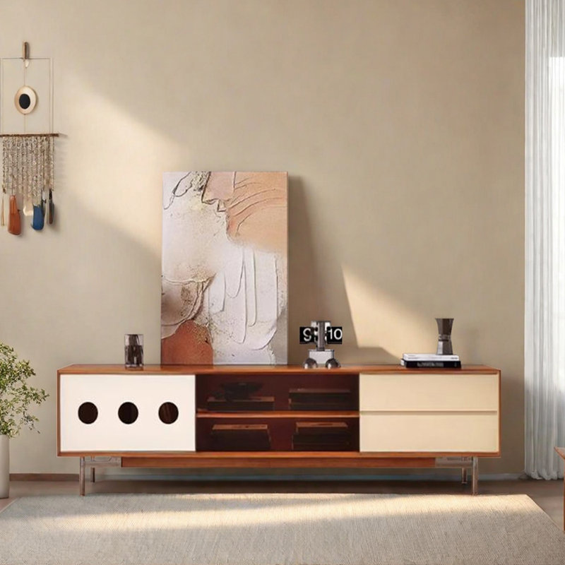 Meuble télé en bois massif de couleur contrastante, 20.07"H x 70.86"L x 15.74"W
