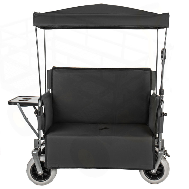 Chariot pliable 3 en 1 avec auvent, plateau de table pliable et cadre robuste pour une utilisation extérieure polyvalente