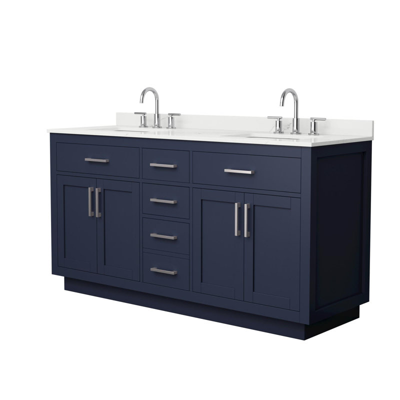 Beckett TK 66'' W Double Vanity, White, Brushed Nickel, Carrara Cultured Marble