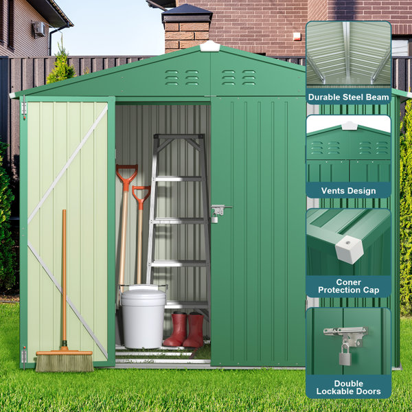 Bealife 6' x 4' Outdoor Storage Shed Clearance with Floor Base, Metal  Outdoor Storage Cabinet with Double Lockable Doors, Waterproof Tool Shed