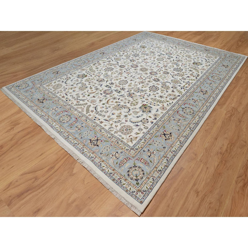Tapis oriental noué à la main 9 pi 10 po x 14 pi 5 po, laine et soie, 250 KPSI, Nain avec motif intégral