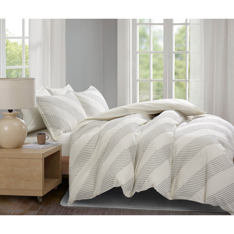 Ensemble de housse de couette 100% coton 3 pièces Rytham, Housse de couette très grand et 2 taies d'oreille