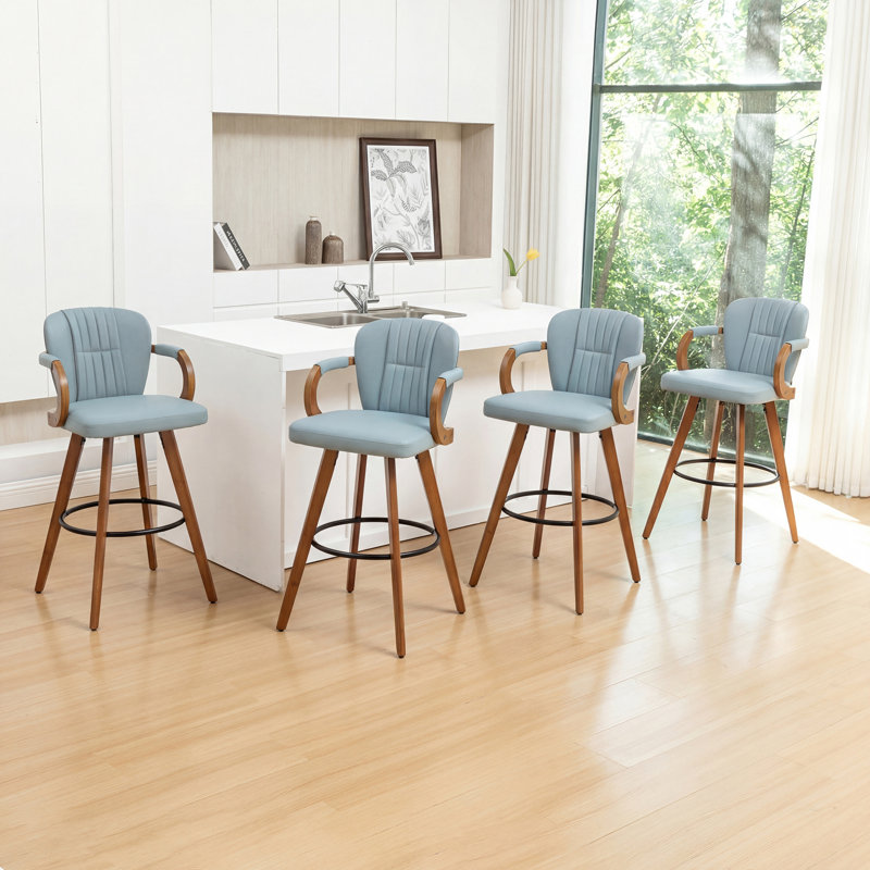 Swivel Upholstered Counter Stool, 4, Blue, Bar Stool (74cm Seat Height)