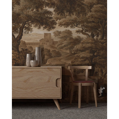 Murale sépia antique paysage romain | Papier peint classique rétro | Non-tissé ou pelez et collez