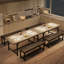 Ensemble de table de salle à manger extensible 63 po avec 2 bancs, ensemble de table de cuisine rectangulaire de 3 pièces pour 4 à 6 personnes, ensemble de coin-repas en bois industriel avec structure en métal robuste, conception peu encombrante, gris rustique-1171578101