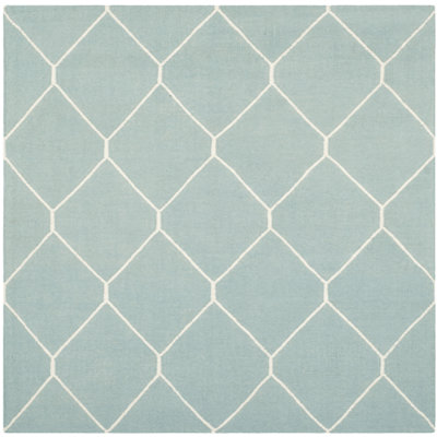 Rodgers Hand Woven Flat Weave Wool/Cotton Geometric Rug in Blue