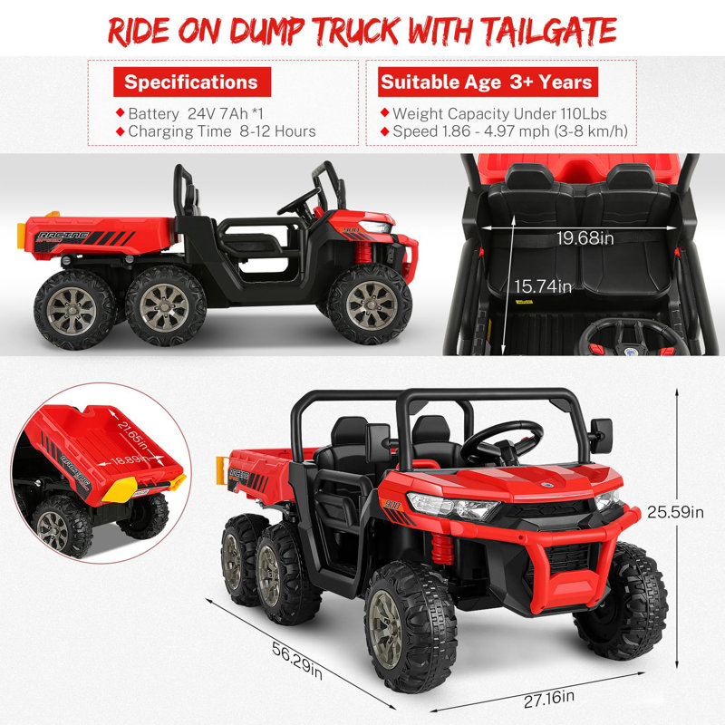 Delia Himimi 24 Volt 2 Seater All-Terrain Vehicles Battery Powered Ride On Toy with Remote Control, Red