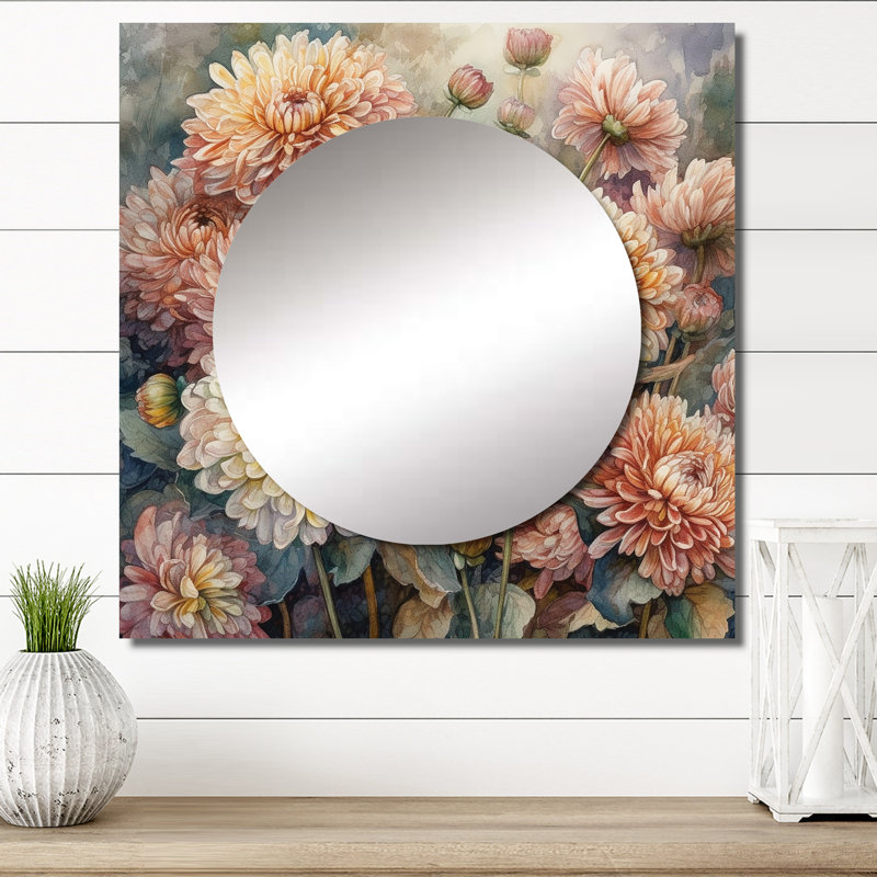 Nutile - Décoration murale miroir chysanthemum floral pour chambre à coucher, 23 po x 23 po