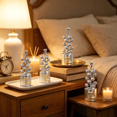 Set of 8 Christmas 13-Stem Fruit Twig Tabletop Ornament with Silver Boots Accent, DIY Indoor Festive Scene Craft Decoration, Xmas Desktop Centerpiece for Holiday Home Decor