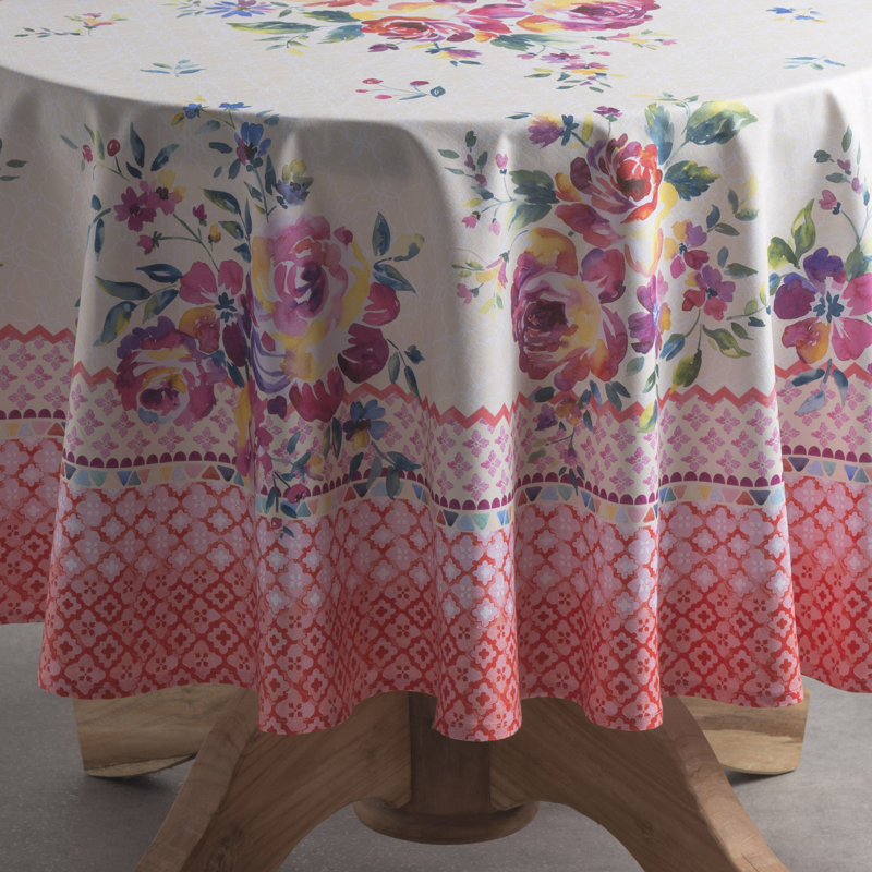 Floral 100% Cotton Round Tablecloth, 63" L x 63" W