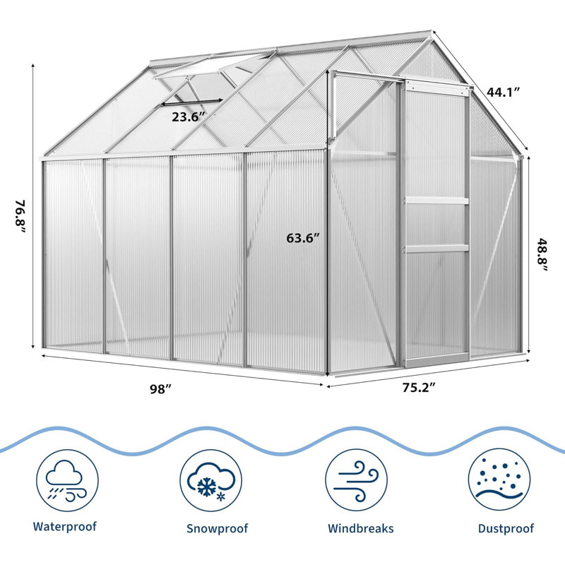 6 x 8 FT Greenhouse for Outside, Polycarbonate Greenhouses with Aluminum Frame, Sliding Door, Adjustable Roof Vent for Backyard, Outdoor Green Houses Garden Backyard, Patio