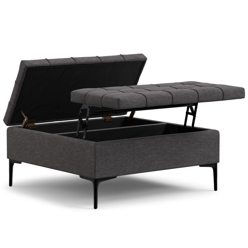 Slate Grey Tufted Lift-Top Storage Cocktail Ottoman
