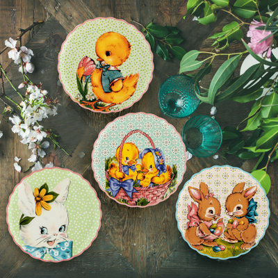 8.2'' Scalloped Ceramic Easter Dinner Plate - Set of 4