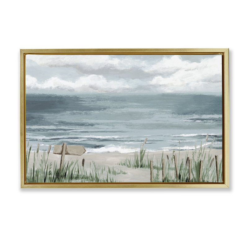 Art mural sur toile flottant Sprouting Beach Grasses, H 21 po x l 31 po, Cadre flottant métallique doré