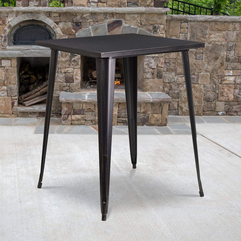 Table carrée intérieure / extérieure Angeleca, Noir / Doré antique, l 33,25 po x L 33,25 po x H 40,75 po